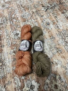 Hand-Dyed Yarn Bundle in Peach and Tan by Lavender Lune Yarn Co.